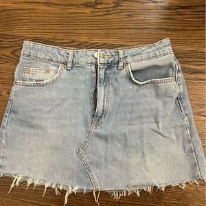 Zara Light Blue Frayed Hem Mini Skirt